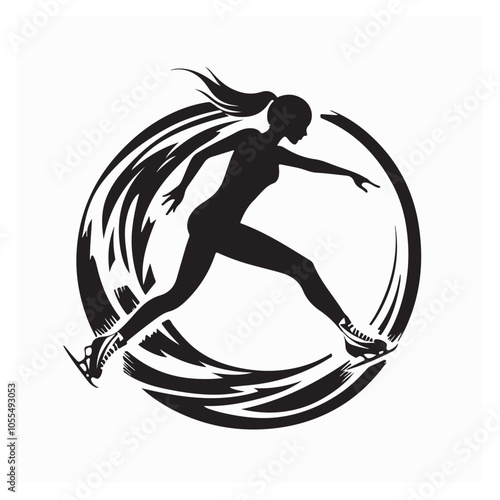 Ice Figure Skater Girl Design Logo Vector Silhouette isolated on White background.