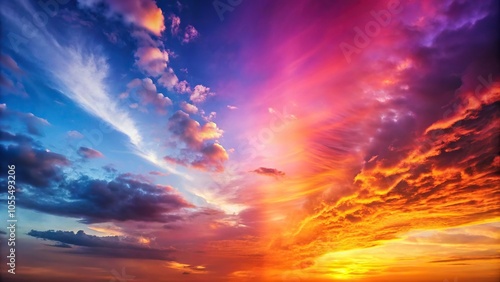 The sky transforms into a kaleidoscope of colors as day gives way to night, painting the clouds with hues of pink, orange, and purple, gradient, clouds, horizon, sky