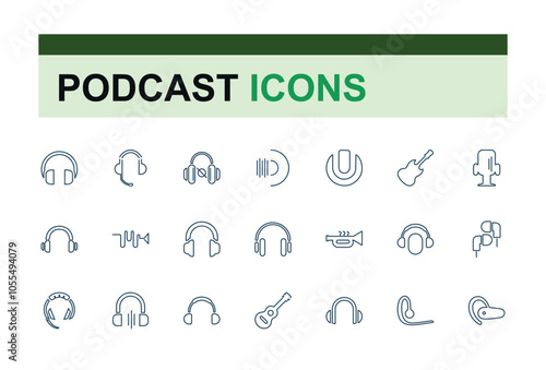 audio and sound final line web icon set. Contains related to headphone, sign, play, media, volume, speaker. Set of line pictogram. Vector icons editable stroke.