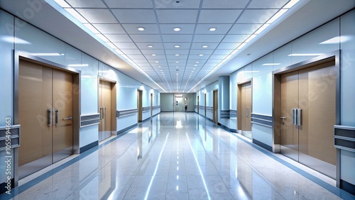 Modern Hospital Corridor Macro Photography: A Serene and Unoccupied Space for Health Care Imagery