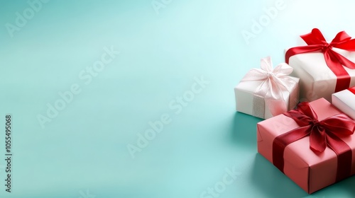 Wallpaper Mural  Three gift boxes, each wrapped with red bows, sit atop a blue background - ample room for text addition Torontodigital.ca