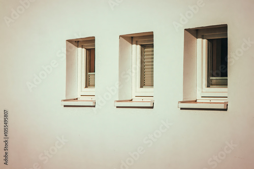 Vintage window with shutters on white wall background - Vintage Filter