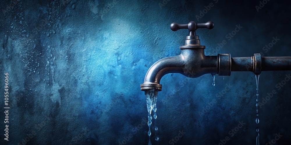 Dark Indigo background with a subtle dripping effect from a leaky pipe, industrial aesthetic, pipe, nighttime scene, moody atmosphere