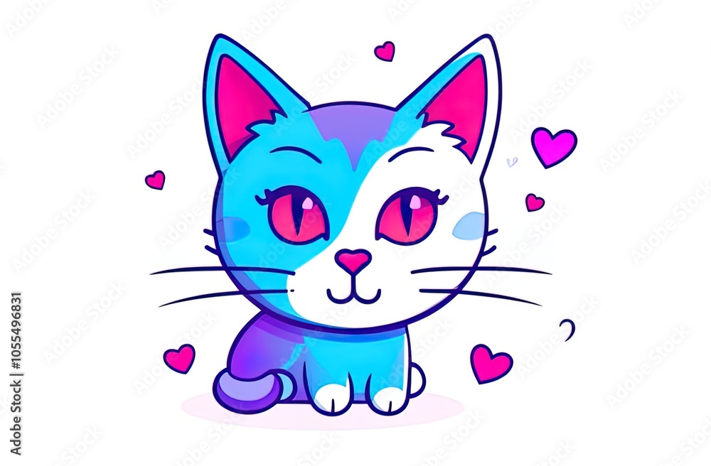 A cute cartoon cat with blue fur and pink eyes sits surrounded by floating hearts, creating a cheerful and loving atmosphere, perfect for playful, affectionate-themed content. A cute cartoon cat with blue fur and pink eyes sits surrounded by floating hearts, creating a cheerful and loving atmosphere, perfect for playful, affectionate-themed content.