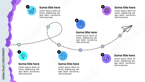 Infographic template. Line with paper plane and 6 steps