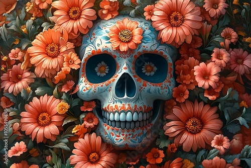 Skull Surrounded by Flowers