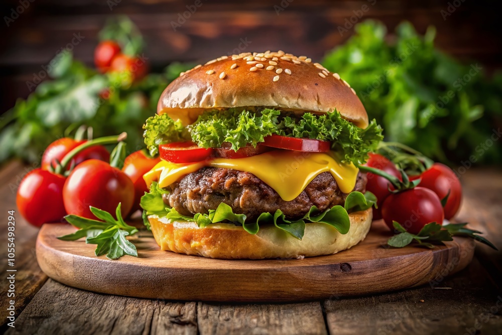 Mouthwatering Beef Burger with Cheese and Fresh Salad – A Culinary Delight Mouthwatering Beef Burger with Cheese and Fresh Salad – A Culinary Delight