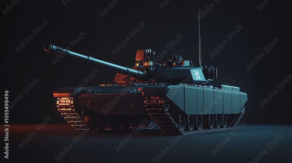 Fototapeta premium A military tank against a dark blue background.