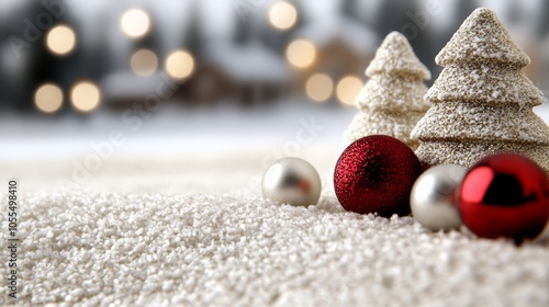 Wallpaper Mural  Three Christmas trees, each standing tall, are positioned on a pristine white carpet A red and silver ornament sits nearby Torontodigital.ca