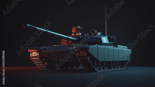 A military tank against a dark blue background. photo