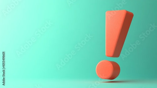 A 3D-rendered exclamation point in a bright orange color against a turquoise background.
