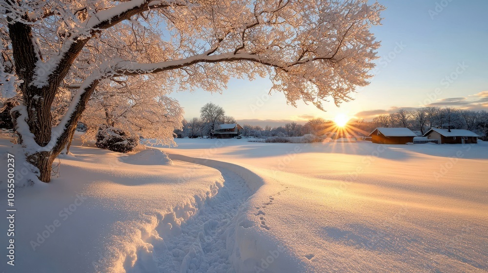 Obraz premium Frosty Morning in a Snow-Covered Field