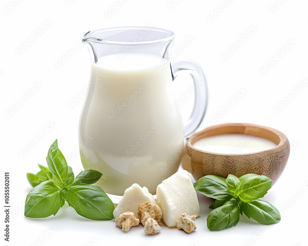 Fresh milk in a clear glass, pure and refreshing, isolated on white background   