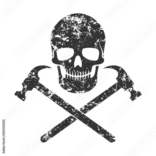 Skull with hammers crossed. Grunge texture. Vector illustration iamge.