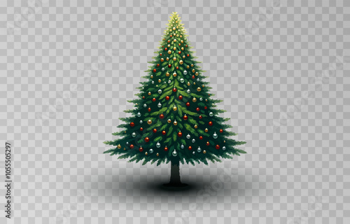 Vector christmas tree isolated on transparent background. Beautiful shining Christmas png.