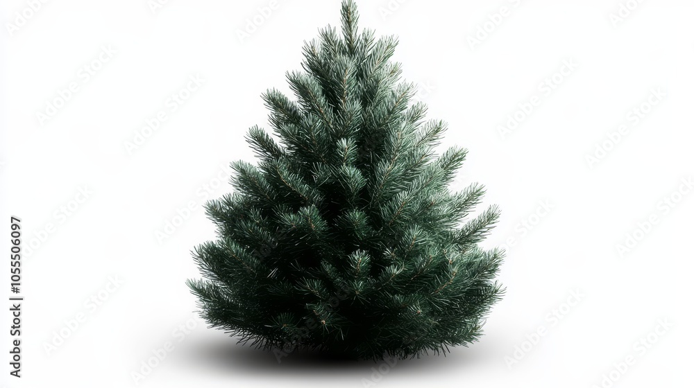 A tiny pine tree against a white backdrop, casts a shadow on the ground A tiny pine tree against a white backdrop, casts a shadow on the ground
