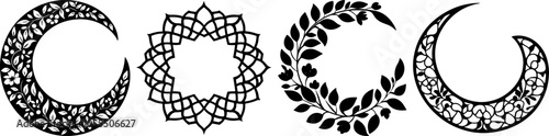 Four circular patterns in varying designs and colors, showcasing intricate details and creative motifs.