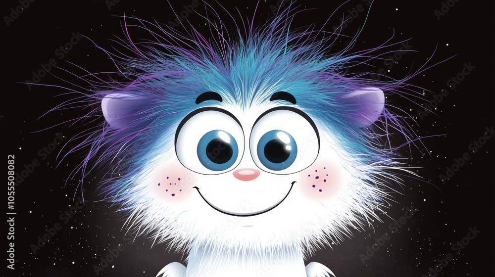 Obraz premium A tight shot of a smiling, blue-haired, furry creature against a star-studded backdrop