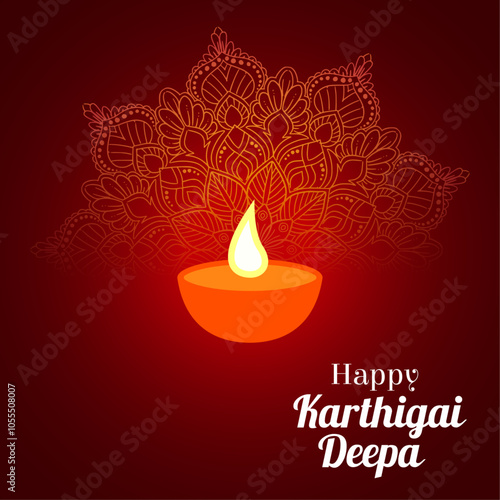 Traditional shubh Karthigai deepam illustration with oil lamp