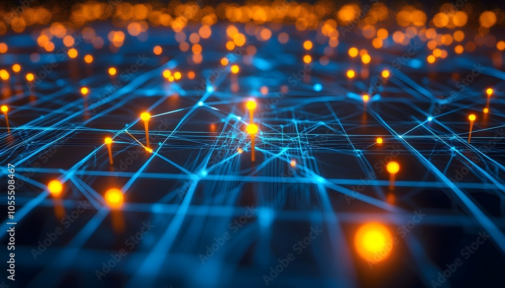 Abstract Network with Glowing Blue Lines and Orange Nodes Abstract Network with Glowing Blue Lines and Orange Nodes