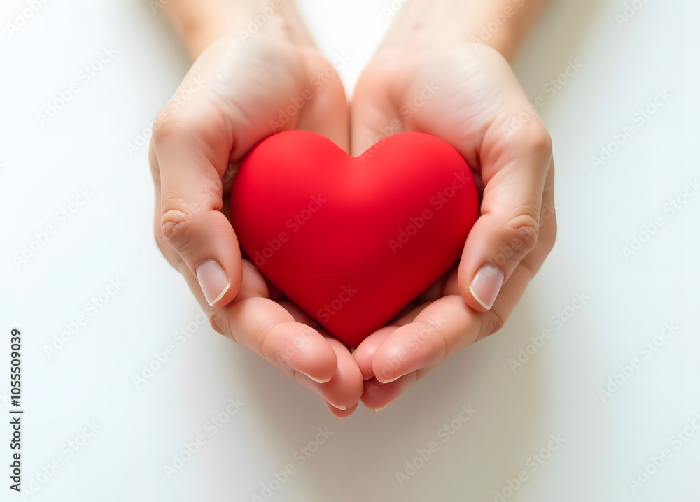 The man's hands are holding a red heart on a white background. Healthcare, medicine, donation, heart problems. The man's hands are holding a red heart on a white background. Healthcare, medicine, donation, heart problems.