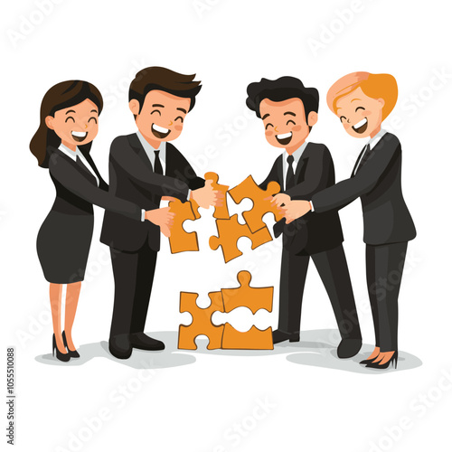 Business team working together to assemble a jigsaw puzzle