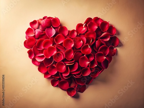 Passionate Red Heart of Rose Petals on Soft Background - Romantic Floral Arrangement