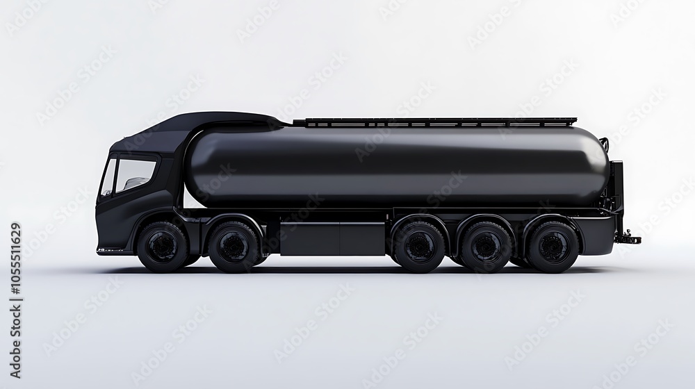 A sleek black tanker truck designed for transporting liquids. A sleek black tanker truck designed for transporting liquids.