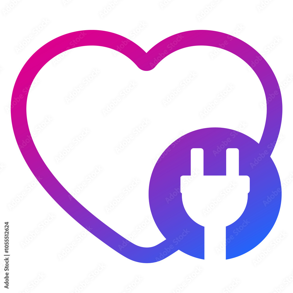 heart with electric plug icon on white heart with electric plug icon on white