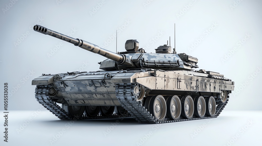 A tank with camouflage paint on a white background. A tank with camouflage paint on a white background.