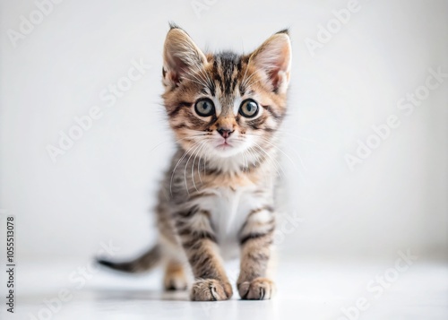 Playful Little Kitten on White Background - Minimalist Pet Photography