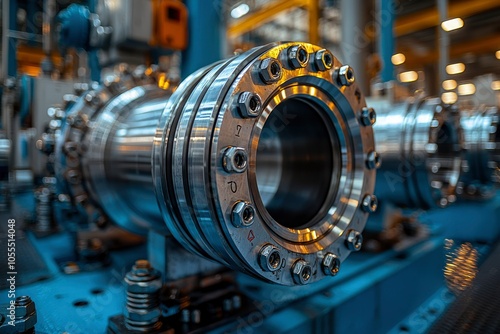 Close-up of a Metal Flange with Nuts and Bolts