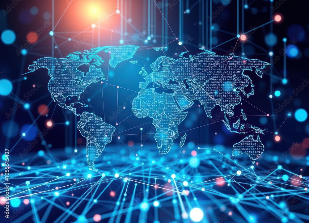 Fototapeta premium Global Network Connection with Digital Map
