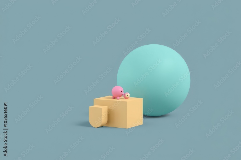 Obraz premium Pink and Yellow 3D Shapes on Blue Background