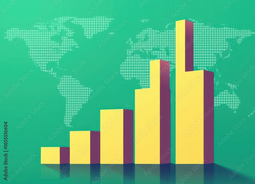 Yellow Bar Chart Growth on Green Background Yellow Bar Chart Growth on Green Background
