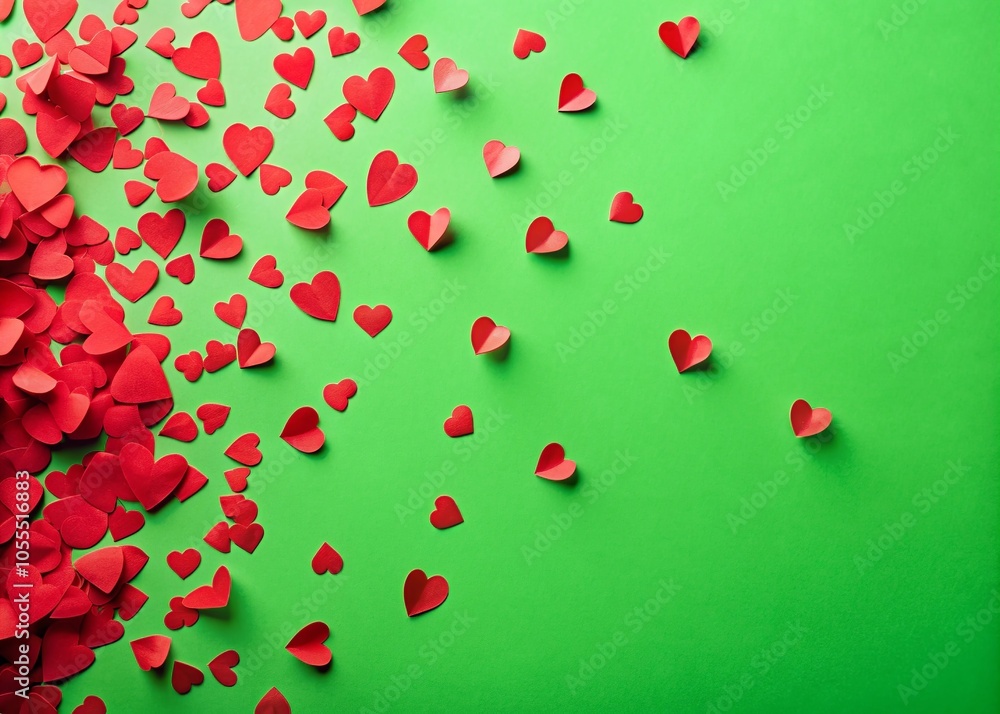 Red Paper Confetti Hearts on Chroma Key Green Background for Product Photography Red Paper Confetti Hearts on Chroma Key Green Background for Product Photography