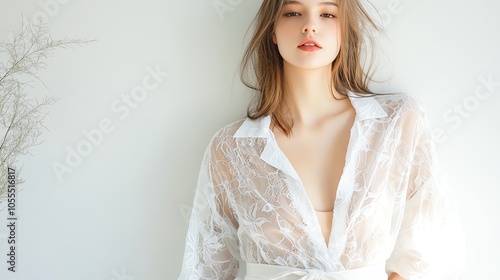 Oversized lace shirt in white, worn as a tunic with a belt for a modern boho look