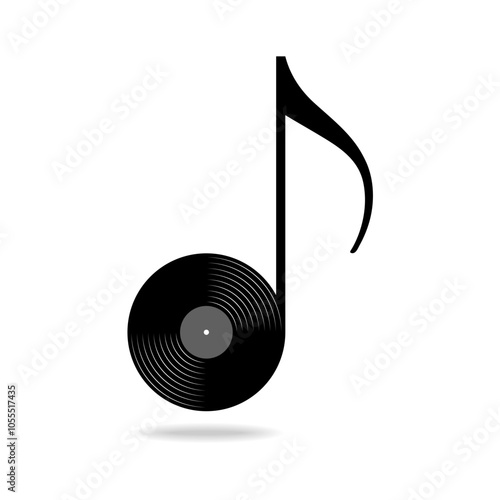 Nota with vinyl music record graphic icon. Symbol music isolated on white background. Vector illustration