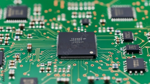 Electronic circuit board showing microchip and components