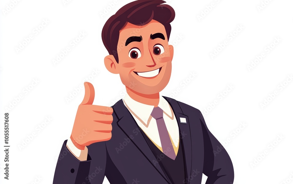 Man in a suit is giving a thumbs up. He is smiling and he is happy. proud consultant in a suite