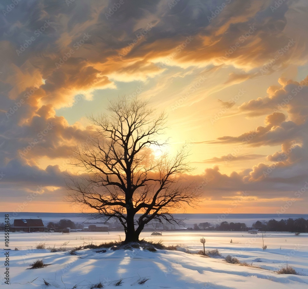 Illustration of winter season with sunrise. Illustration of winter season with sunrise.
