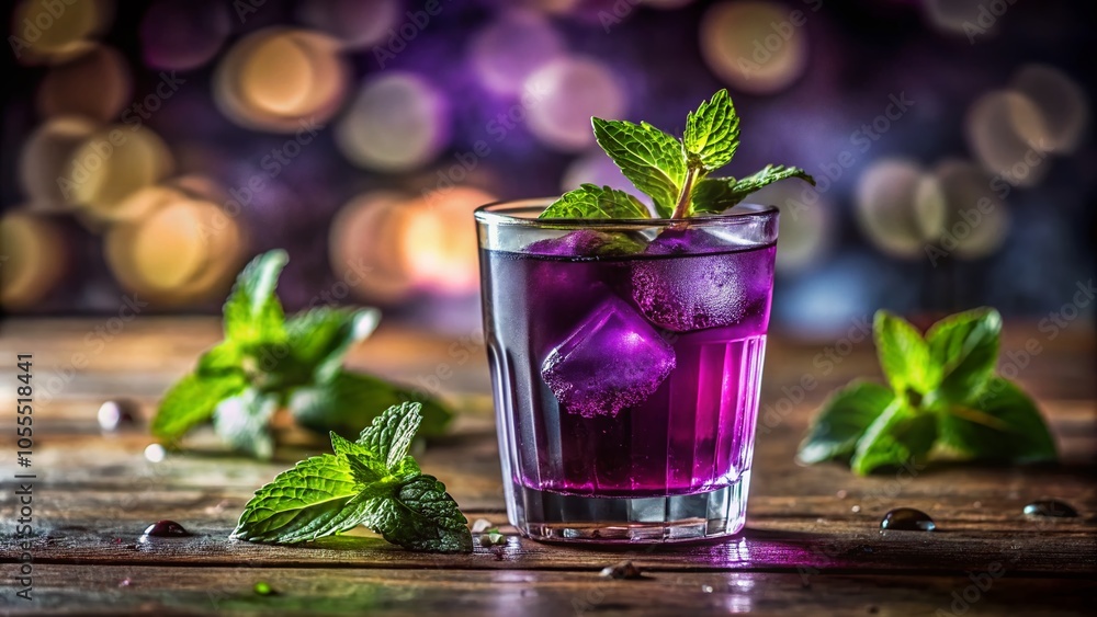 Refreshing Purple Beverage with Mint Leaf - High Depth of Field Photography Refreshing Purple Beverage with Mint Leaf - High Depth of Field Photography