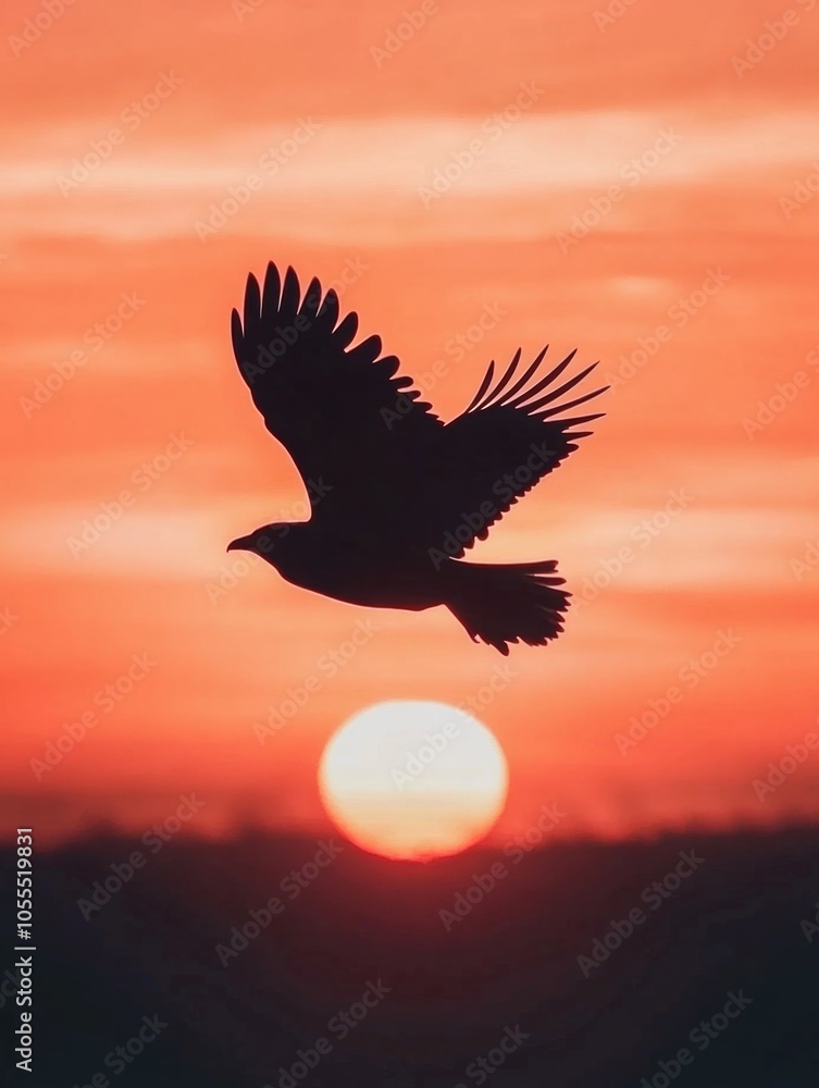 Fototapeta premium Bird in flight at sunset