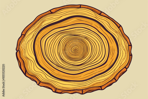 Hand-Drawn Tree Rings Texture: Abstract Wood Slice with Age Circles & Natural Timber Ripples.