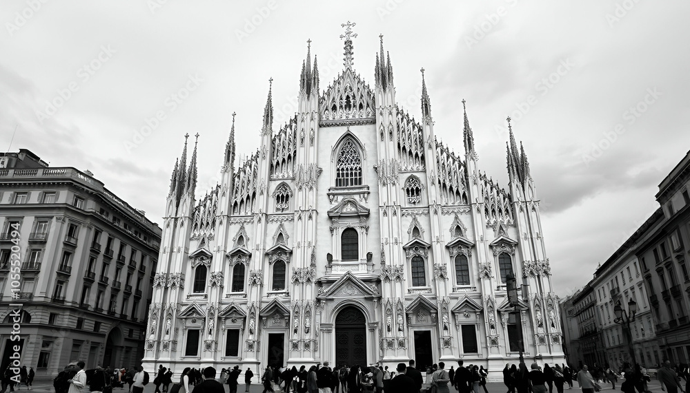 Milan Italy black and white image Black and white vintage look image of Piazza del Duomo in Milan Italy. Autumn night. white black ground, Milan Italy black and white image Black and white vintage look image of Piazza del Duomo in Milan Italy. Autumn night. white black ground,