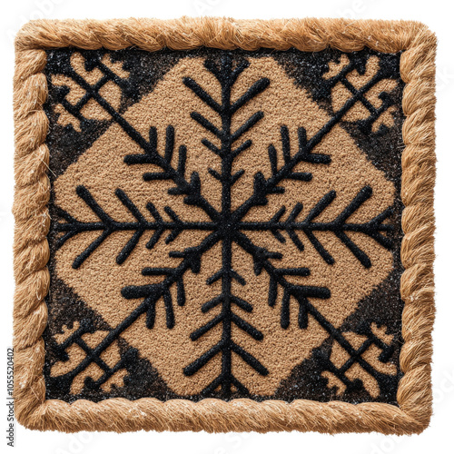 Decorative snowflake rug with rope border on white isolated background. photo