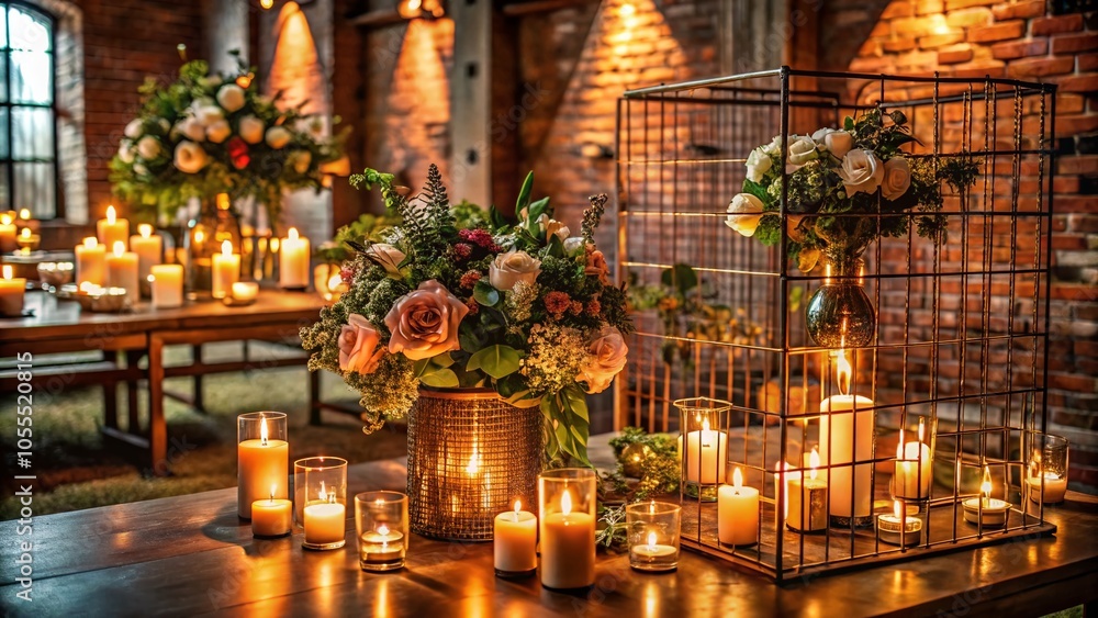 Romantic Wedding Decor with Copper Grid and Candlelight Ambiance for Urban Exploration Photography Romantic Wedding Decor with Copper Grid and Candlelight Ambiance for Urban Exploration Photography