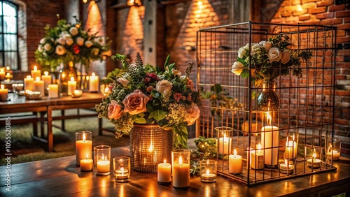 Romantic Wedding Decor with Copper Grid and Candlelight Ambiance for Urban Exploration Photography