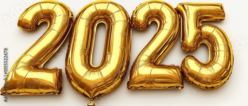 A large number of balloons in gold, spelling out the number twenty-five