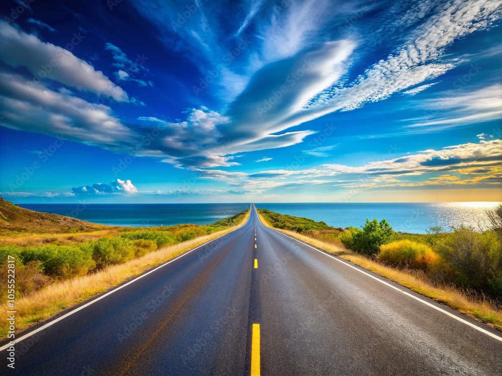Scenic Empty Road Under Clear Sky - Tranquil Architectural Photography for Landscape Lovers Scenic Empty Road Under Clear Sky - Tranquil Architectural Photography for Landscape Lovers